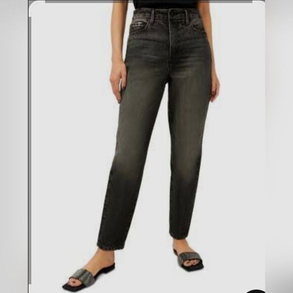 NWT GOOD AMERICAN Good Mom High Waist Dark Wash JEANS Sz 2 / 26 Denim Straight - Picture 1 of 11